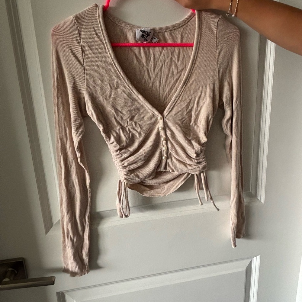 Princess Polly Cream Ruched Crop Blouse